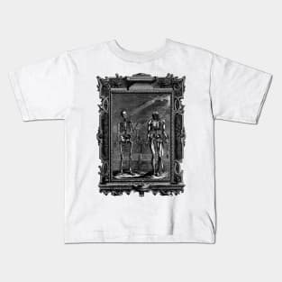 Anatomical figures on a cliff by the sea, their heads illuminated by light - B. Probst Kids T-Shirt